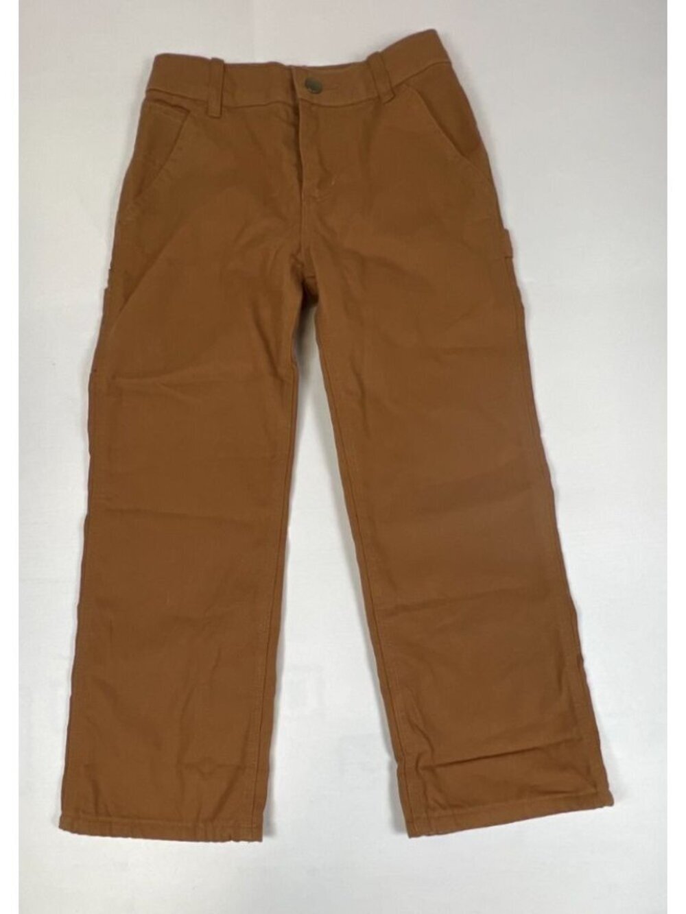 Carhartt Boys Size 7 Brown Canvas Flannel Lined Carpenter Pants Rugged Workwear